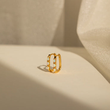 Boho Opal Glow: Huggie Hoop Earrings for Summer 18K Gold