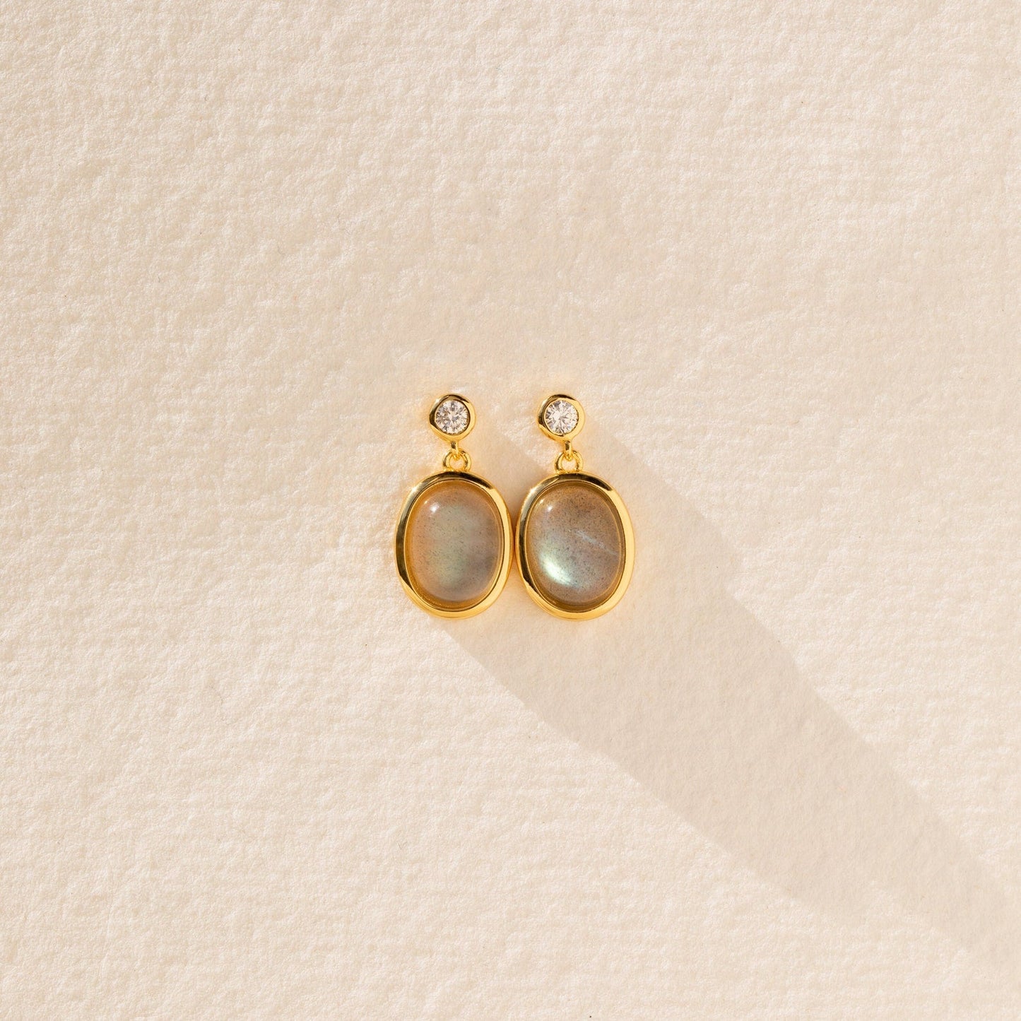 New Beginnings: Moonstone Drop Earrings with Diamond Stud