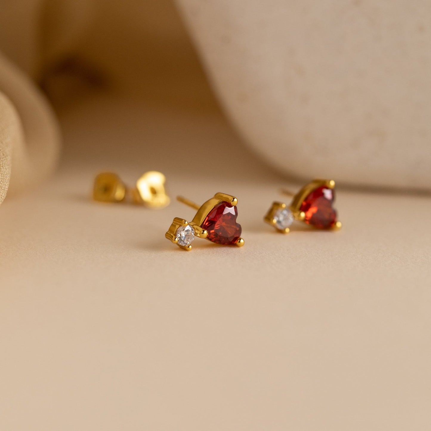 Romantic Elegance: Garnet Heart Drop Stud Earrings