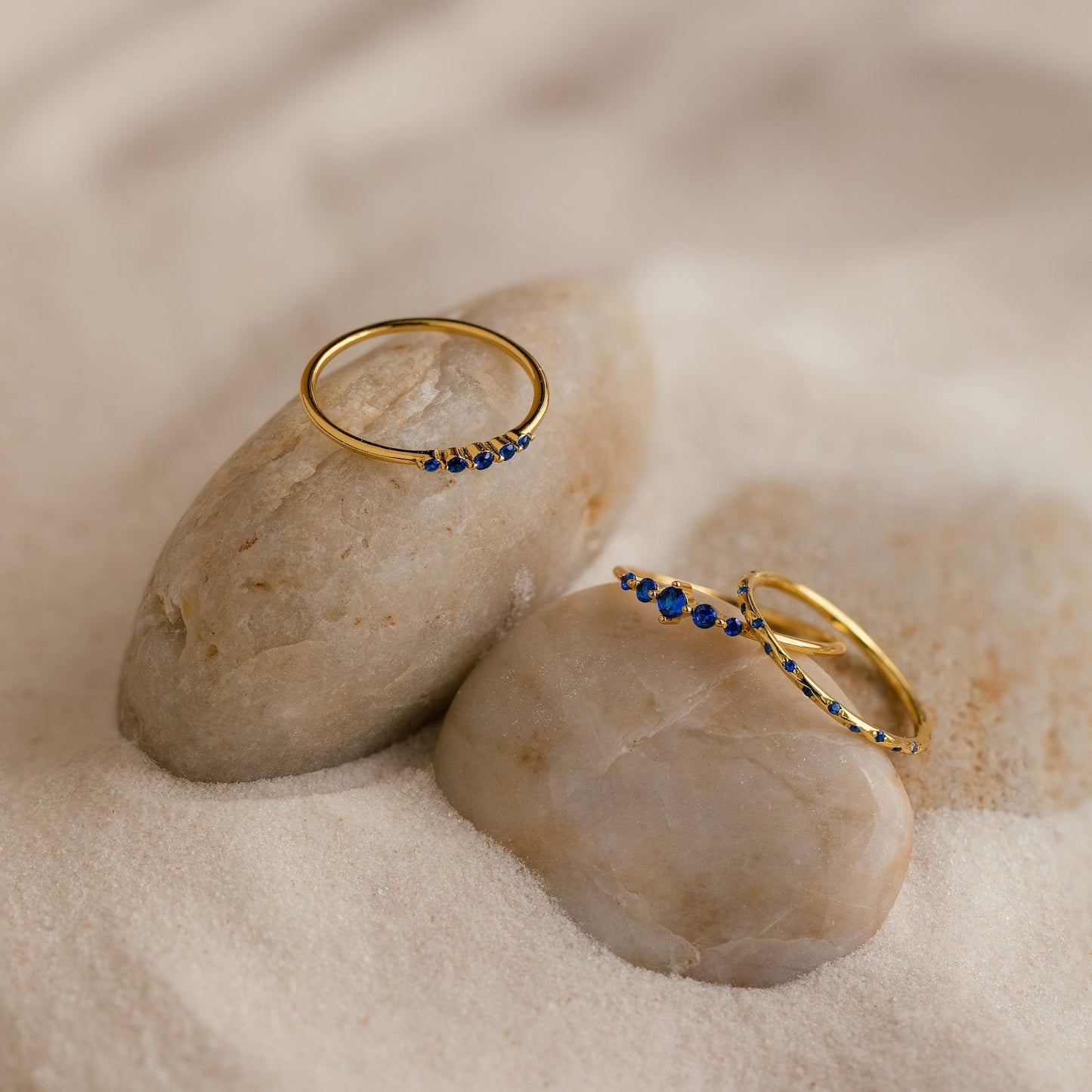 Sapphire Stacking Ring Set: Ocean-Inspired Elegance Sterling Silver