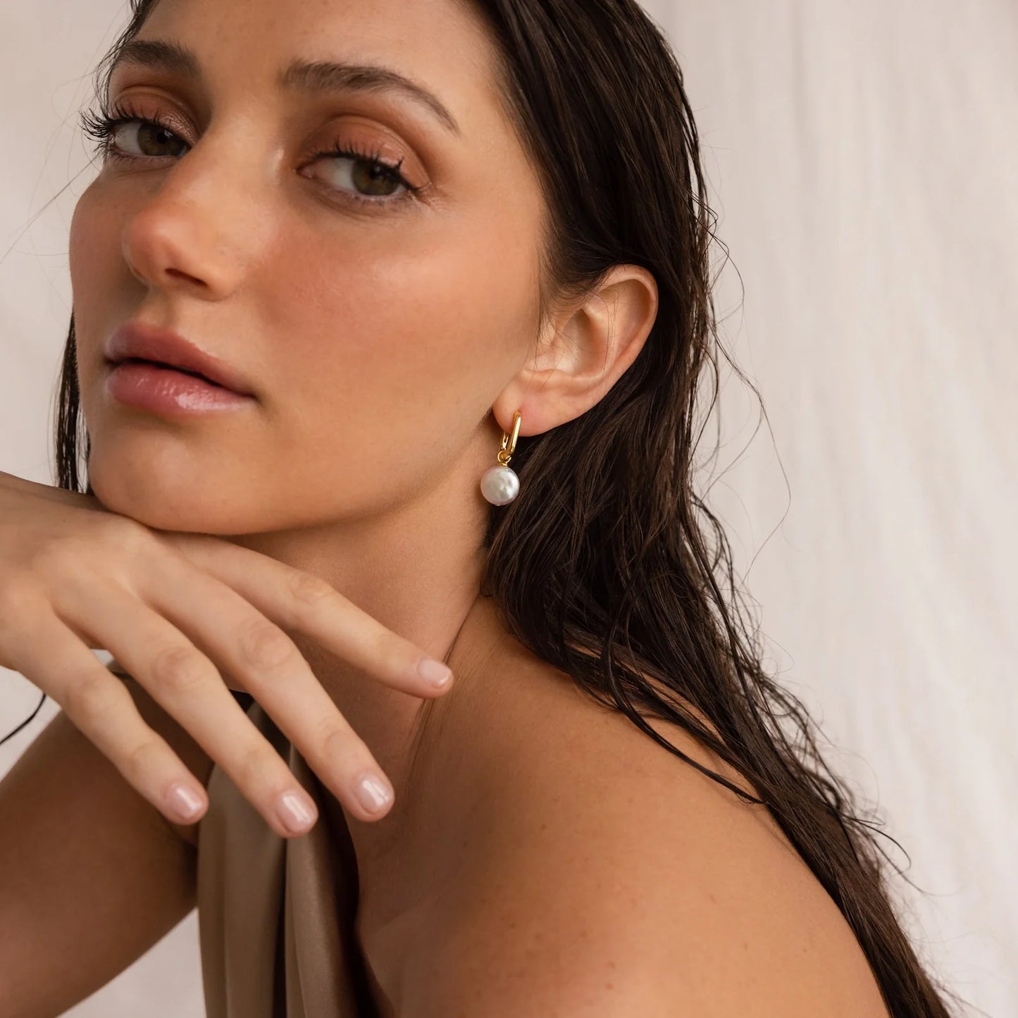 Bridget Pearl Hoop Earrings