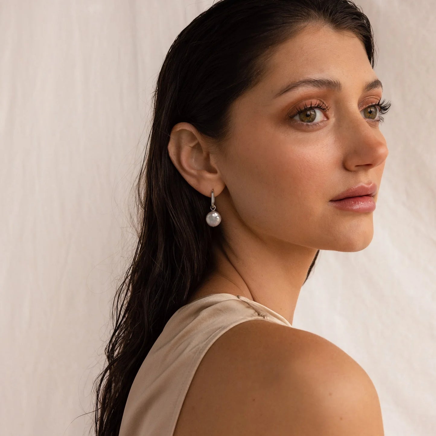 Bridget Pearl Hoop Earrings
