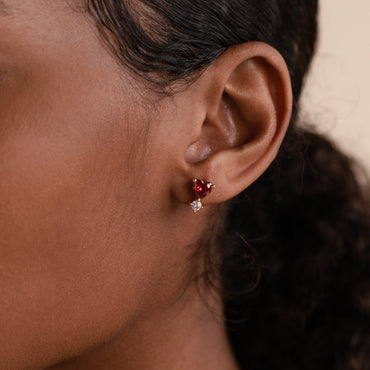 Romantic Elegance: Garnet Heart Drop Stud Earrings