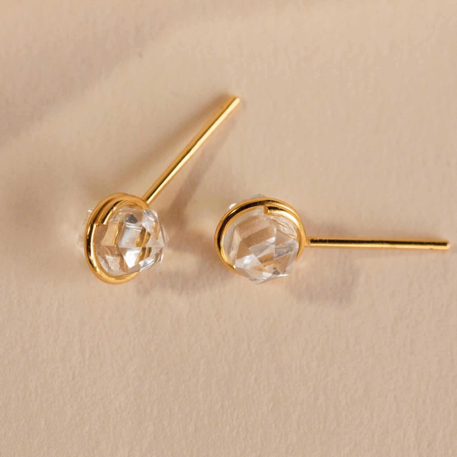 Bohemian Herkimer Diamond Stud Earrings 18K Gold