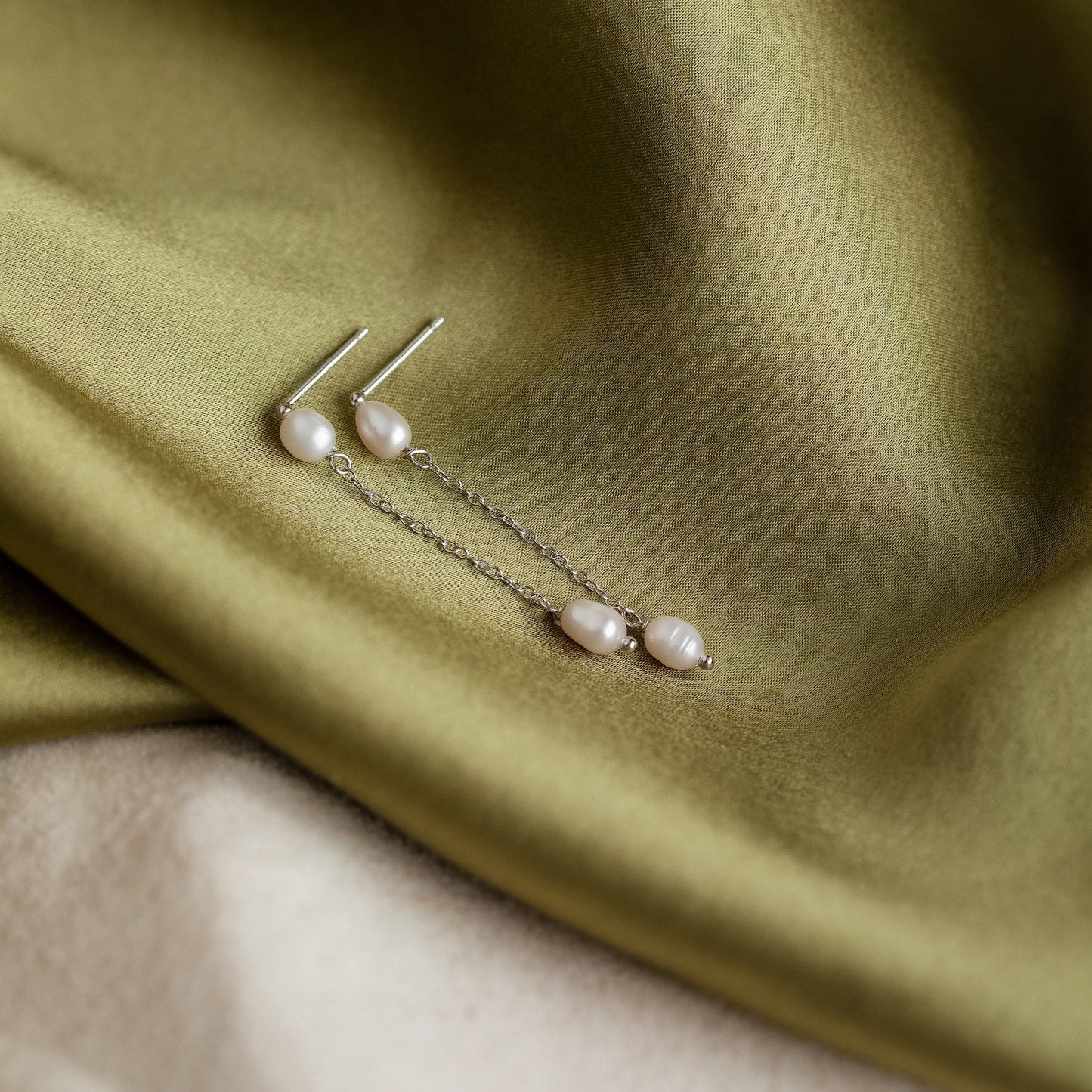 Subtle Pearl Drop Chain Earrings: Delicate Elegance for Every Occasion Sterling Silver