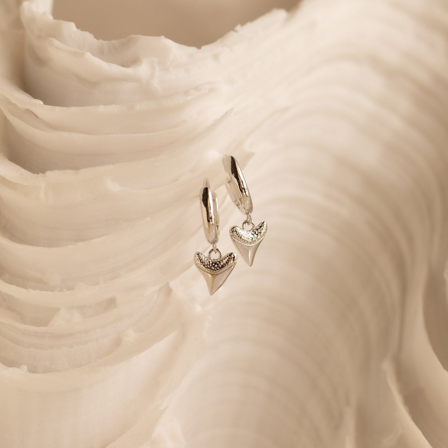 Shark Tooth Huggie Hoop Earrings: Embrace Beach Vibes Year-Round Sterling Silver