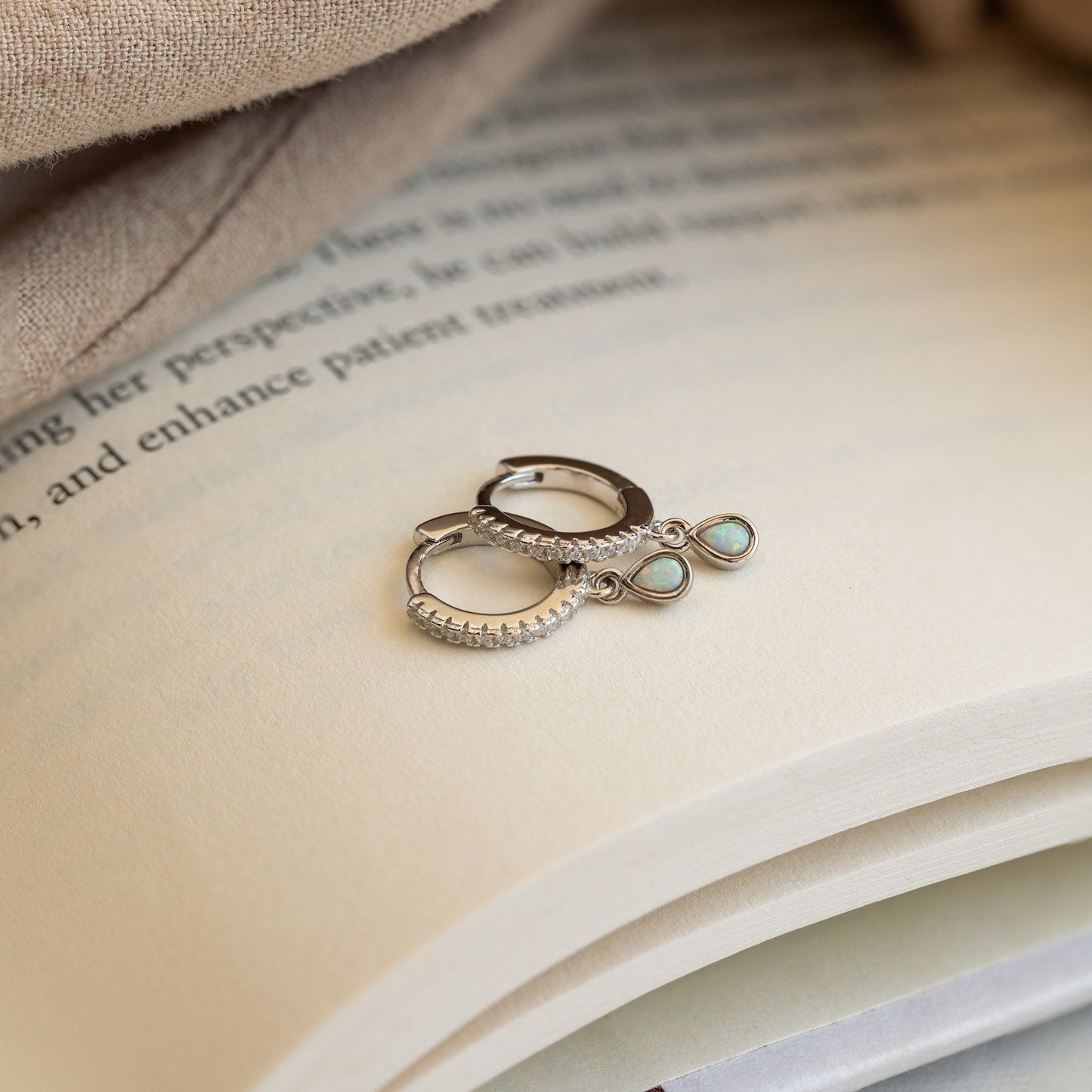 Opal Drop Huggies Sterling Silver