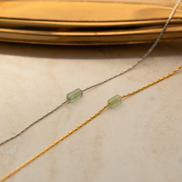 Embrace Serenity and Luck with our Green Crystal Bar Necklace