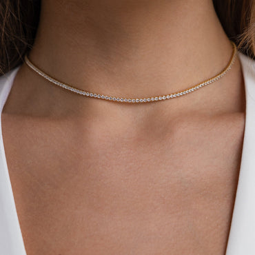 Diamond Tennis Choker Necklace 18K Gold