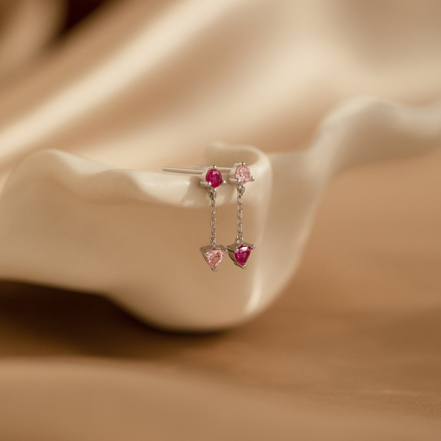 Mixed Pink Drop Earrings Sterling Silver