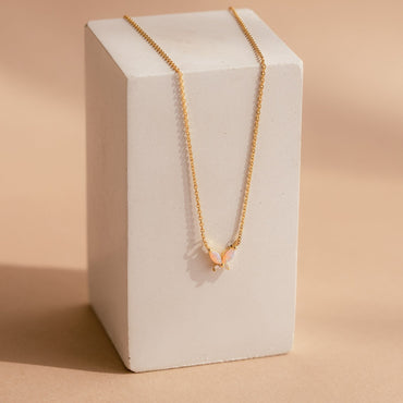 Pink Opal Butterfly Necklace 18K Gold