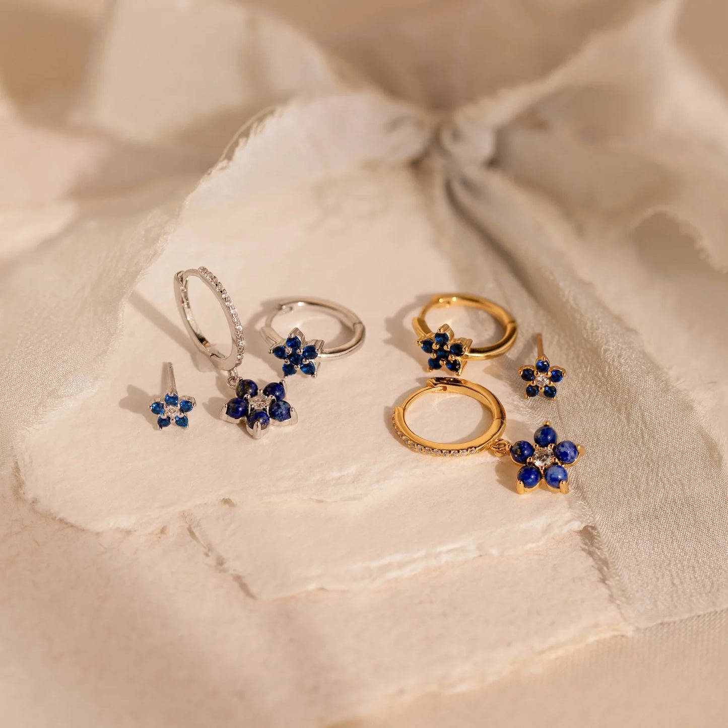 Sapphire Flower Earrings Set