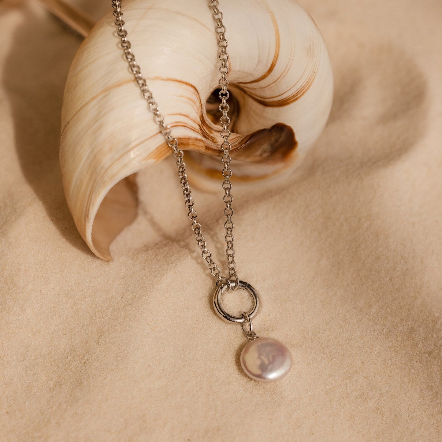 Round Pearl Charm Sterling Silver