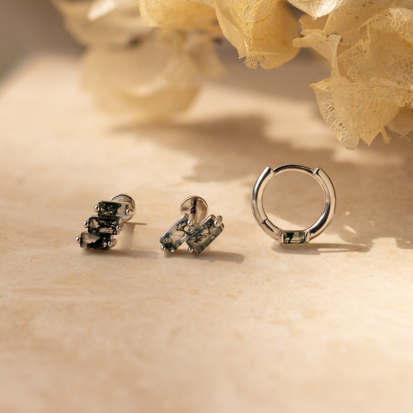 Eternal Elegance: Agate Cartilage Earrings Set Sterling Silver