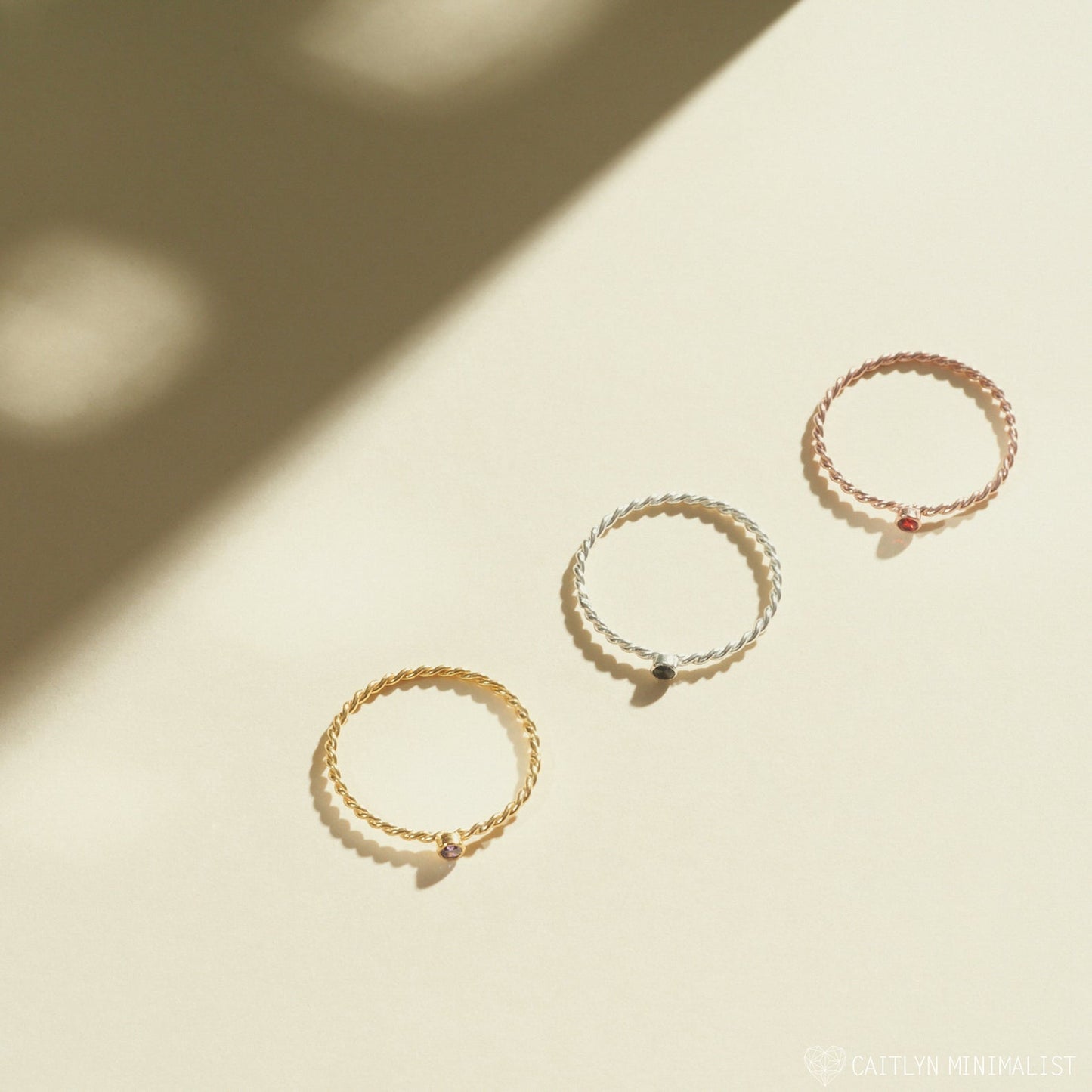 Twisted Birthstone Ring Sterling Silver