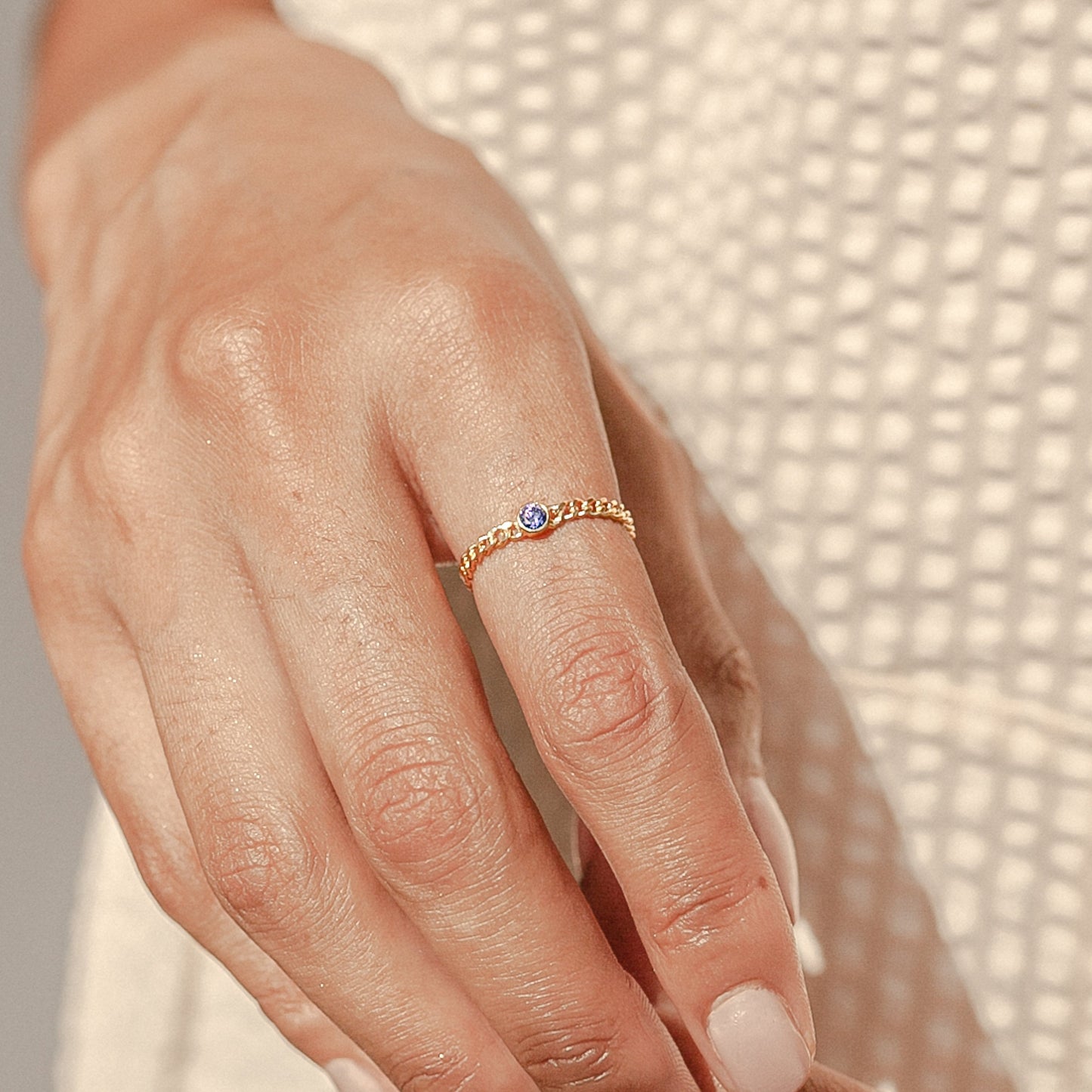 Curb Chain Birthstone Ring