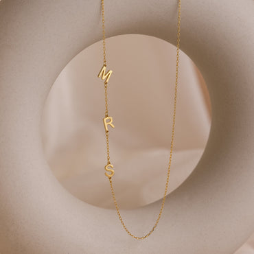 925 Silver Sideways Initial Necklace For Women/Girls
