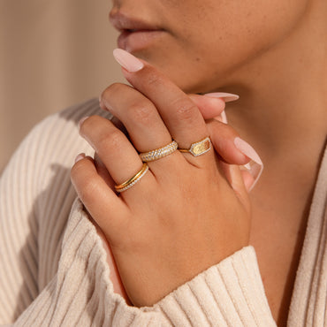 Personalize Your Style with our Engraved Hexagon Ring 18K Gold