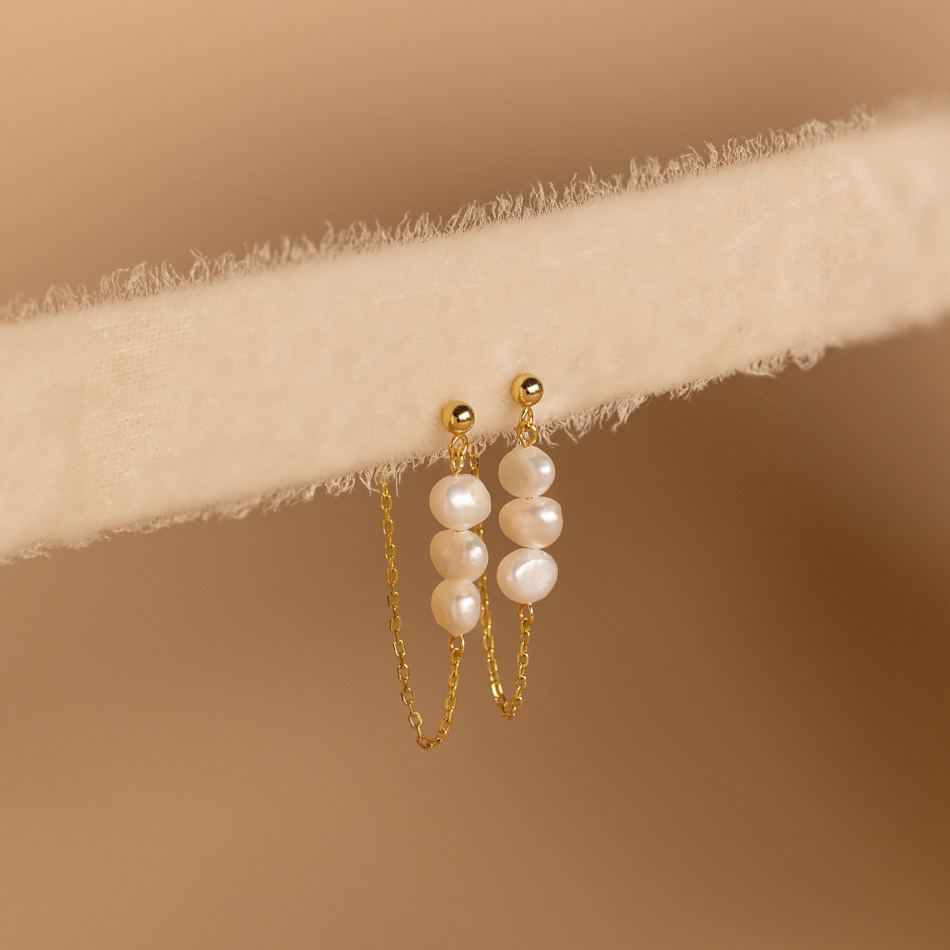Triple Pearl Drop Earrings 18K Gold