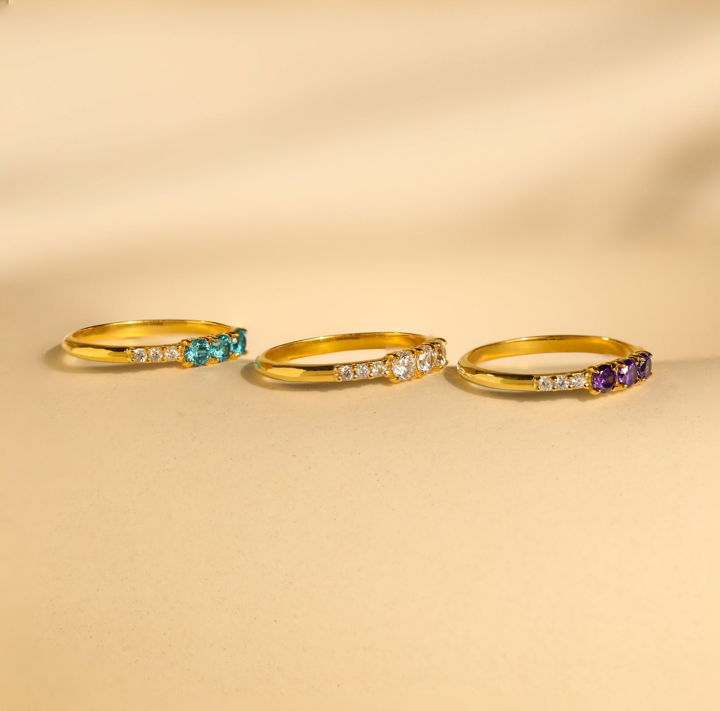 Eternal Splendor: The Pave Triple Birthstone Eternity Ring Rose Gold