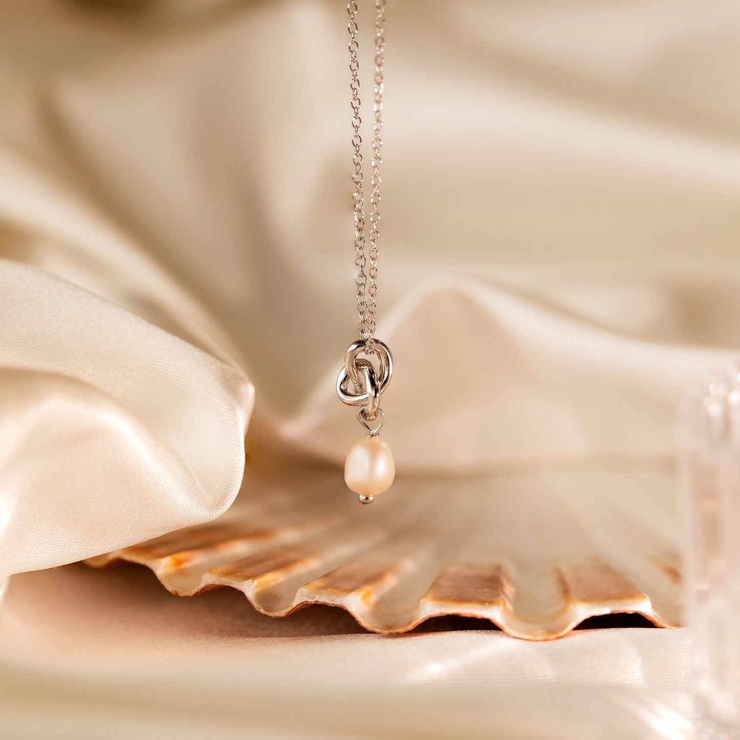 Dainty Knot Pearl Necklace Sterling Silver