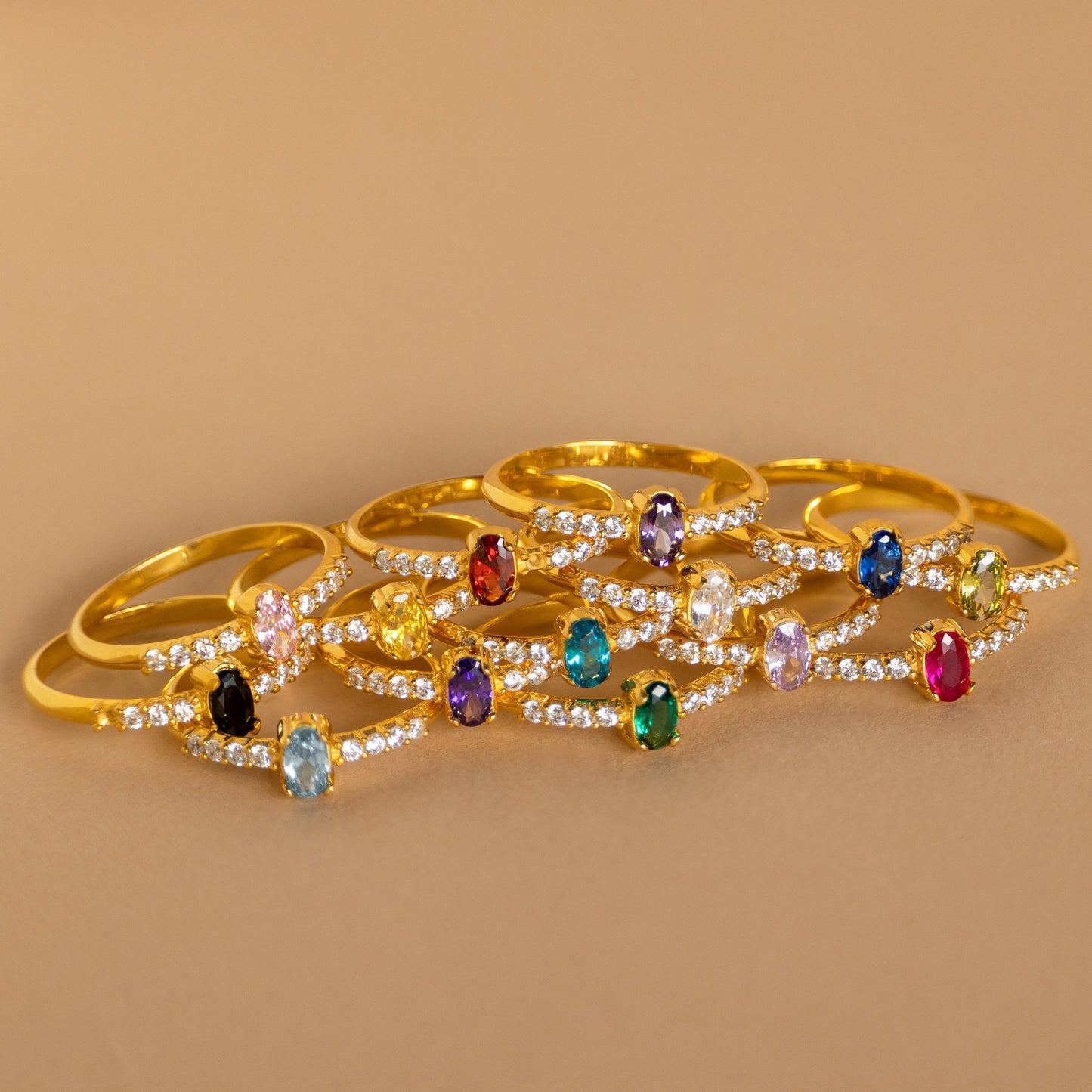 Eternal Elegance: The Pave Oval Birthstone Ring 18K Gold