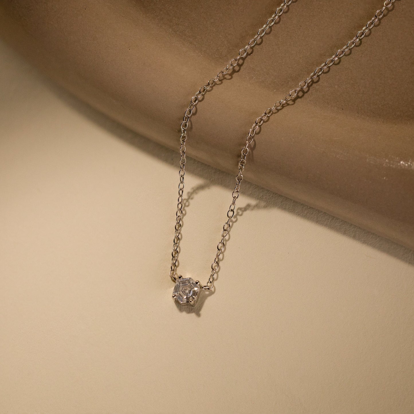 Hexagon Diamond Necklace Sterling Silver