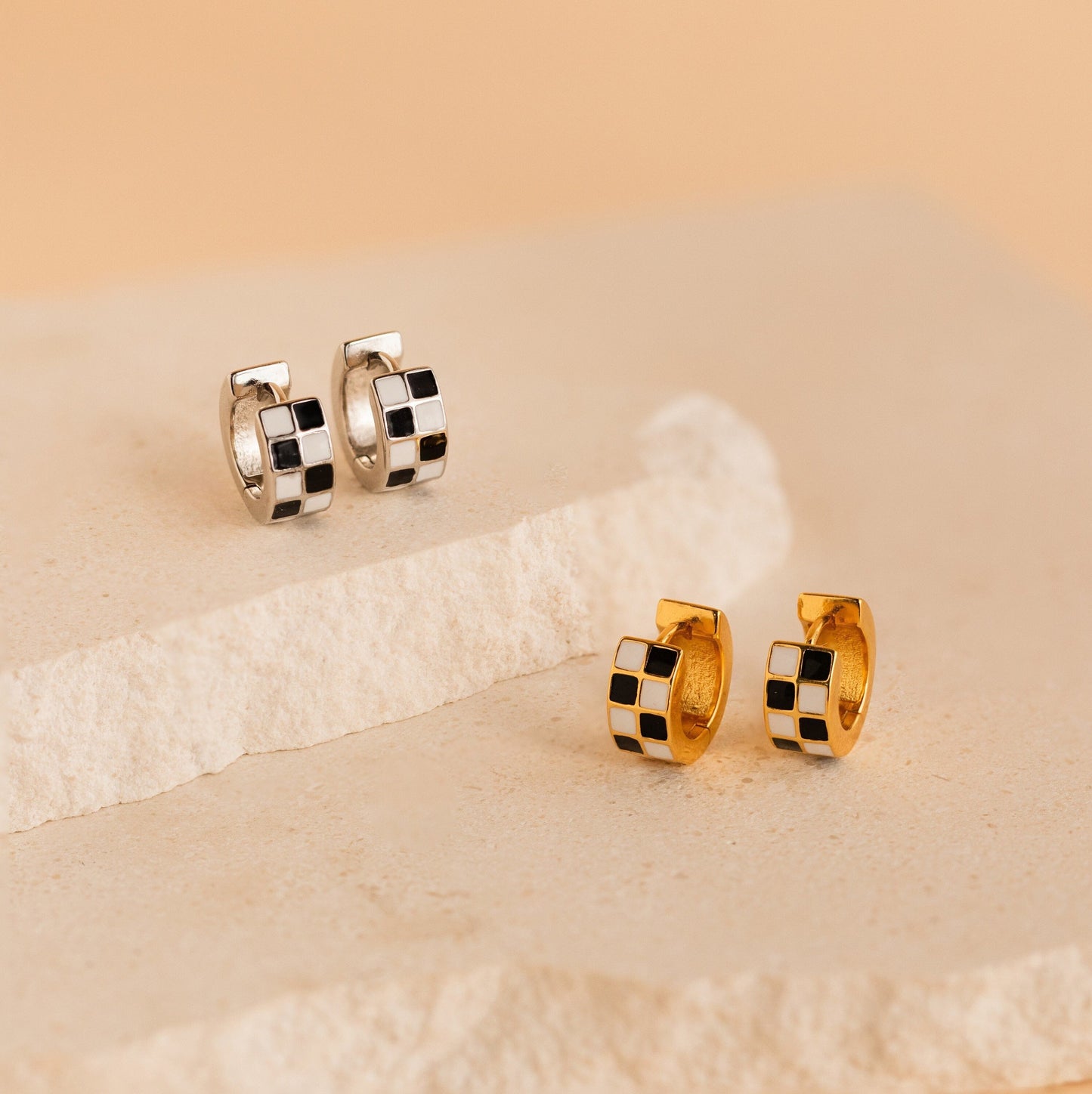 Retro Chic Checkered Huggie Earrings