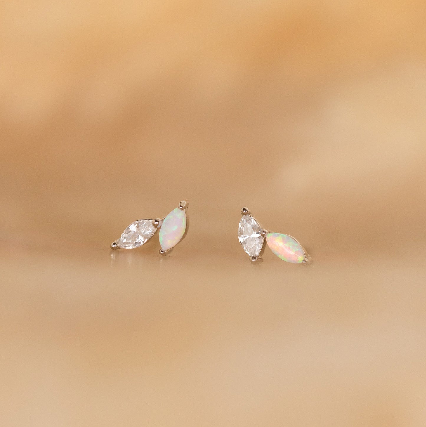Opal & Diamond Marquise Studs Sterling Silver