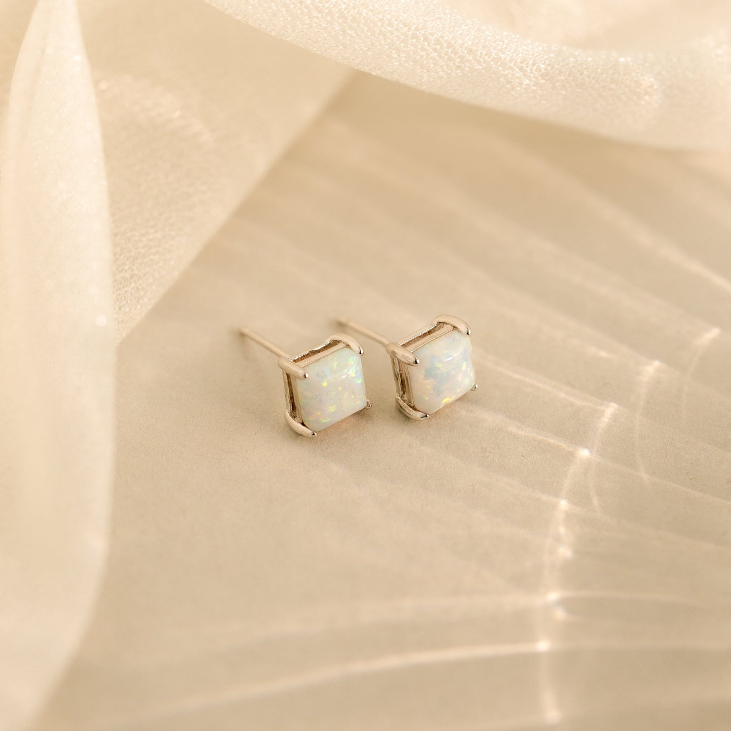 Princess Cut Opal Studs Sterling Silver