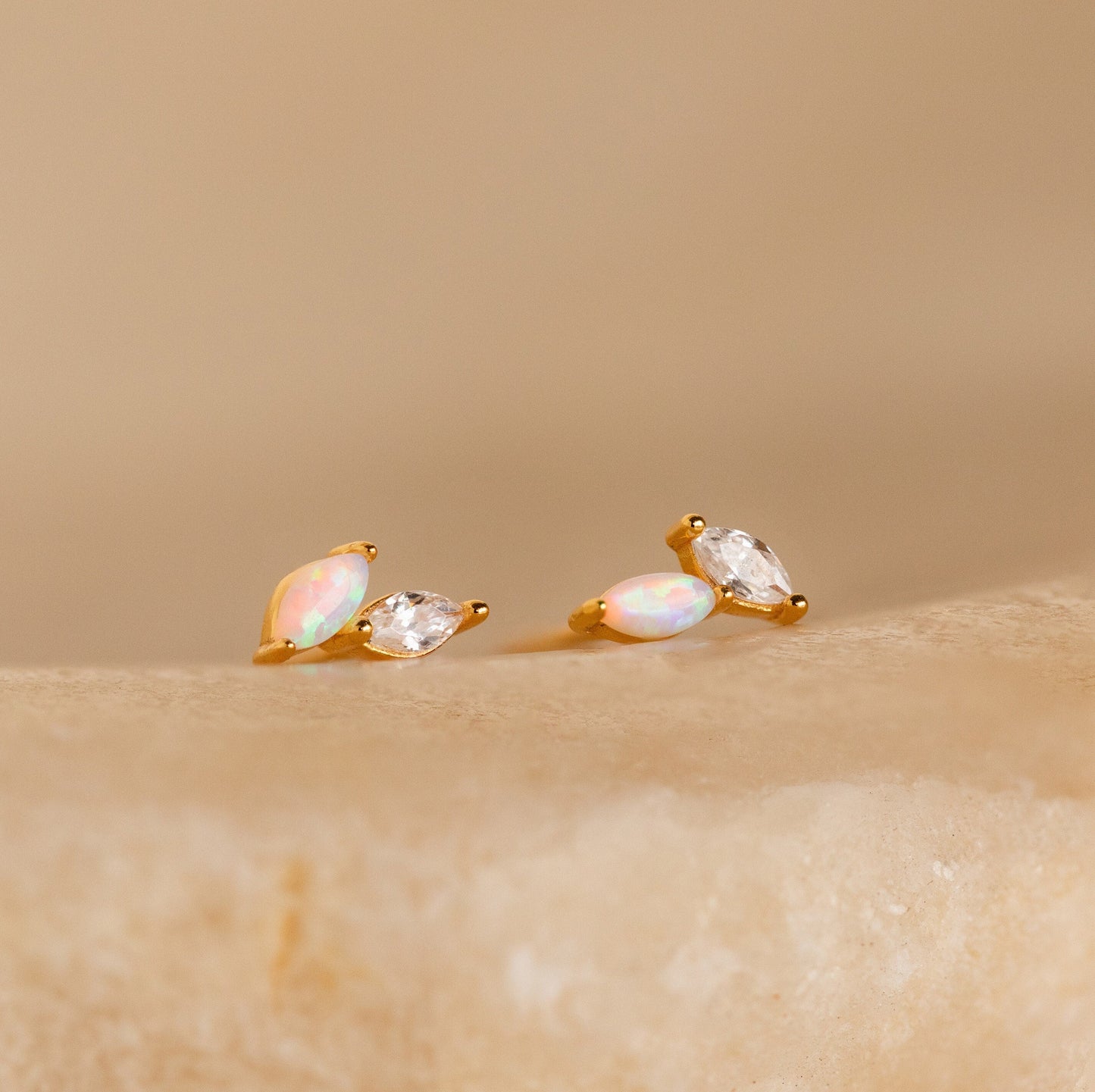 Opal & Diamond Marquise Studs 18K Gold