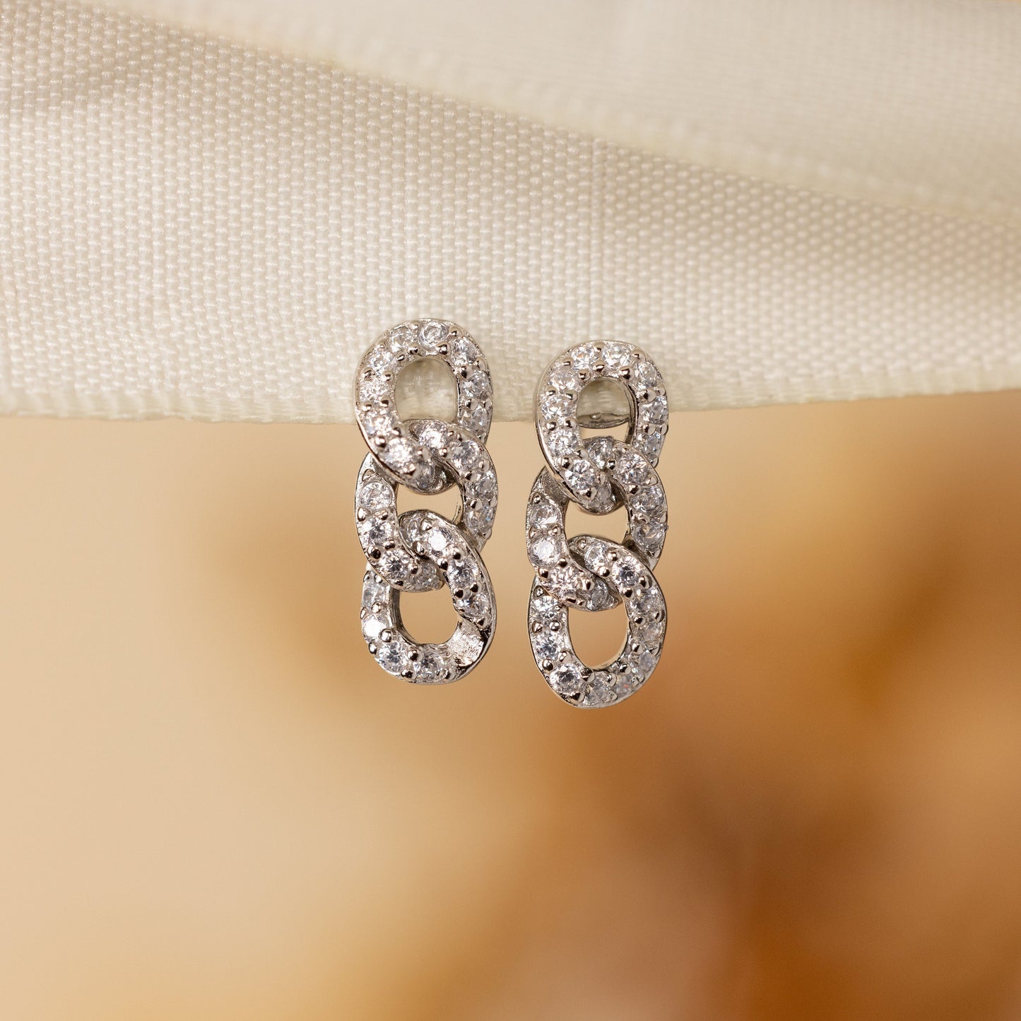 Pave Link Studs Sterling Silver