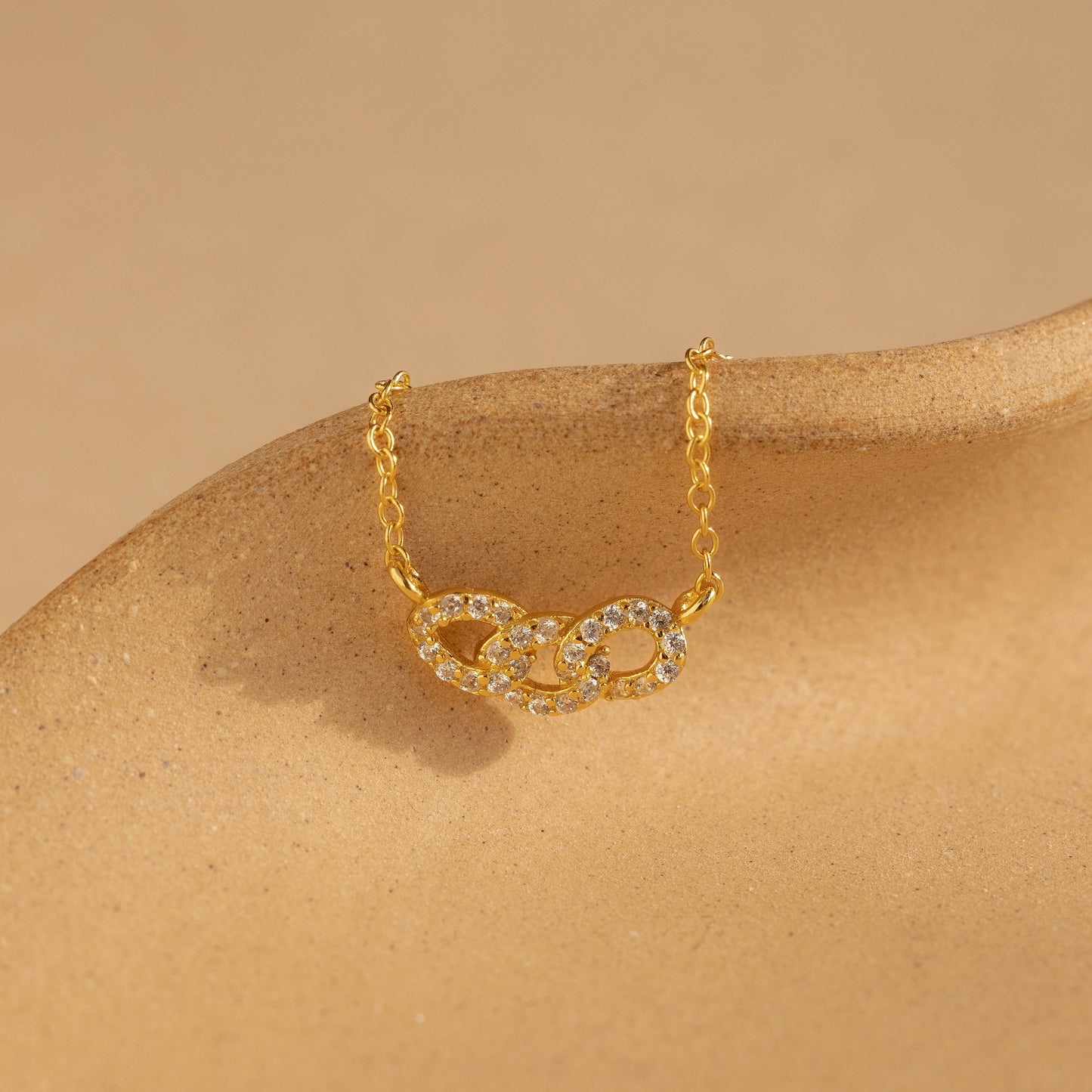 Pave Link Necklace 18K Gold