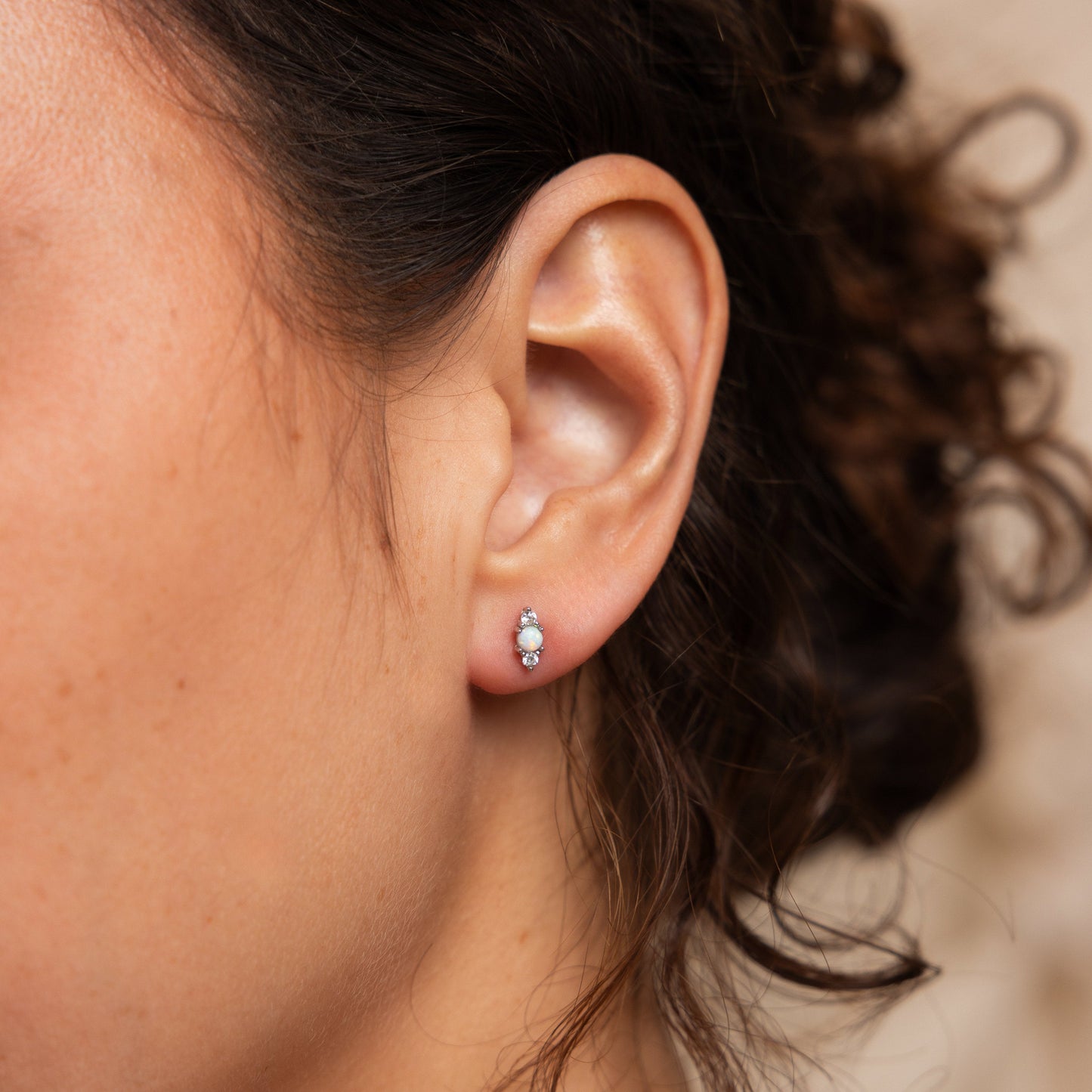 Opal and Diamond Studs Sterling Silver