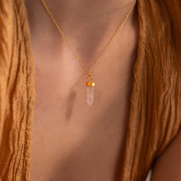 Harness the Power of the Universe with Crystal Quartz Necklaces 18K Gold Clear Quartz