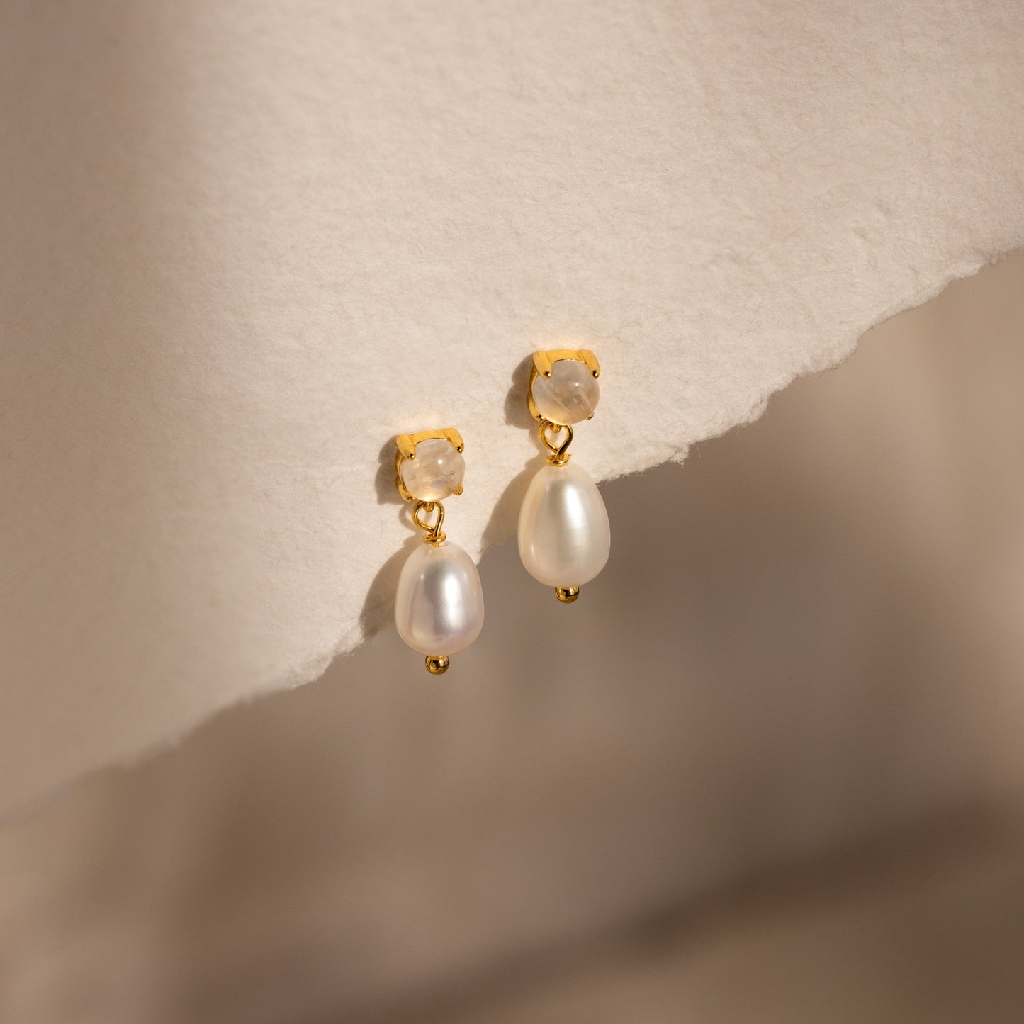 Moonstone Pearl Drop Earrings 18K Gold