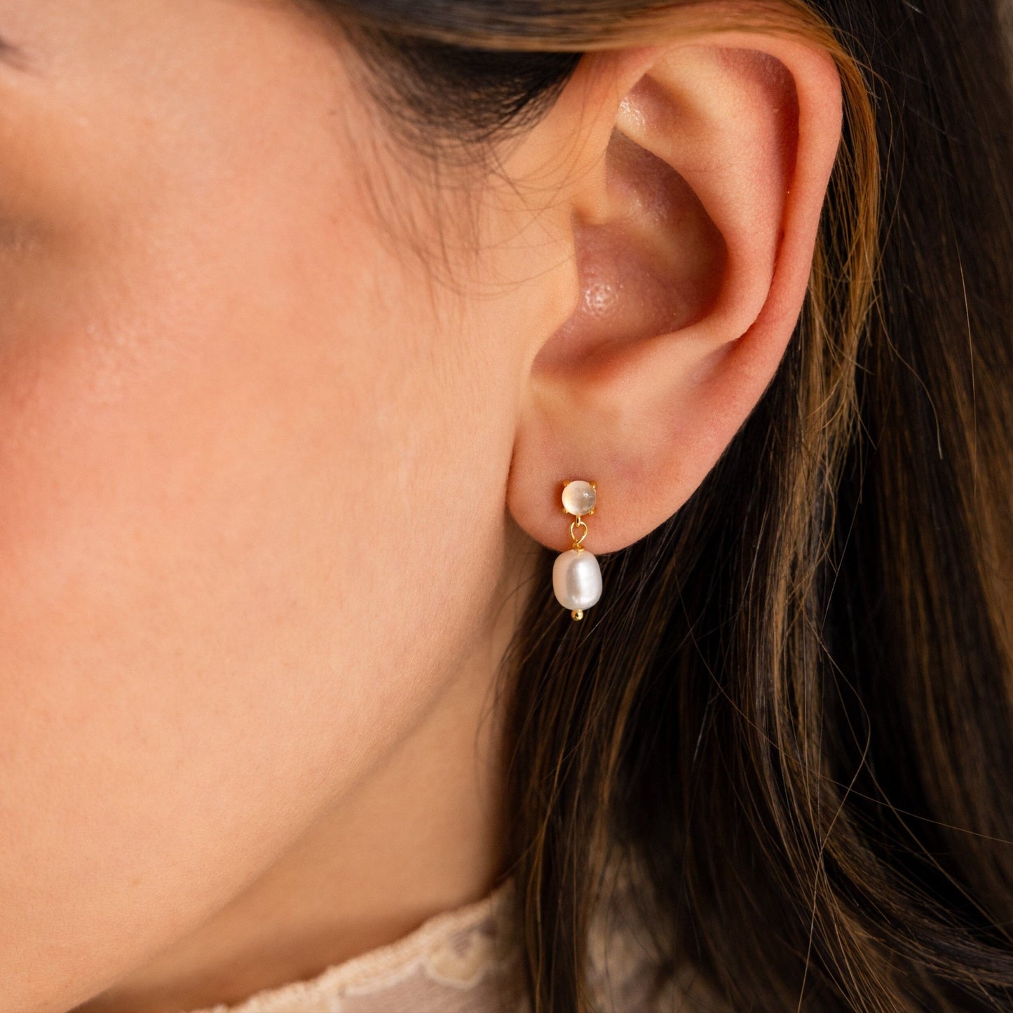Moonstone Pearl Drop Earrings