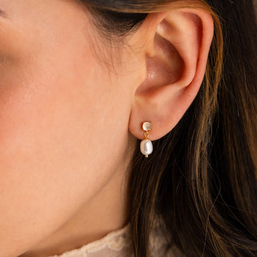 Moonstone Pearl Drop Earrings