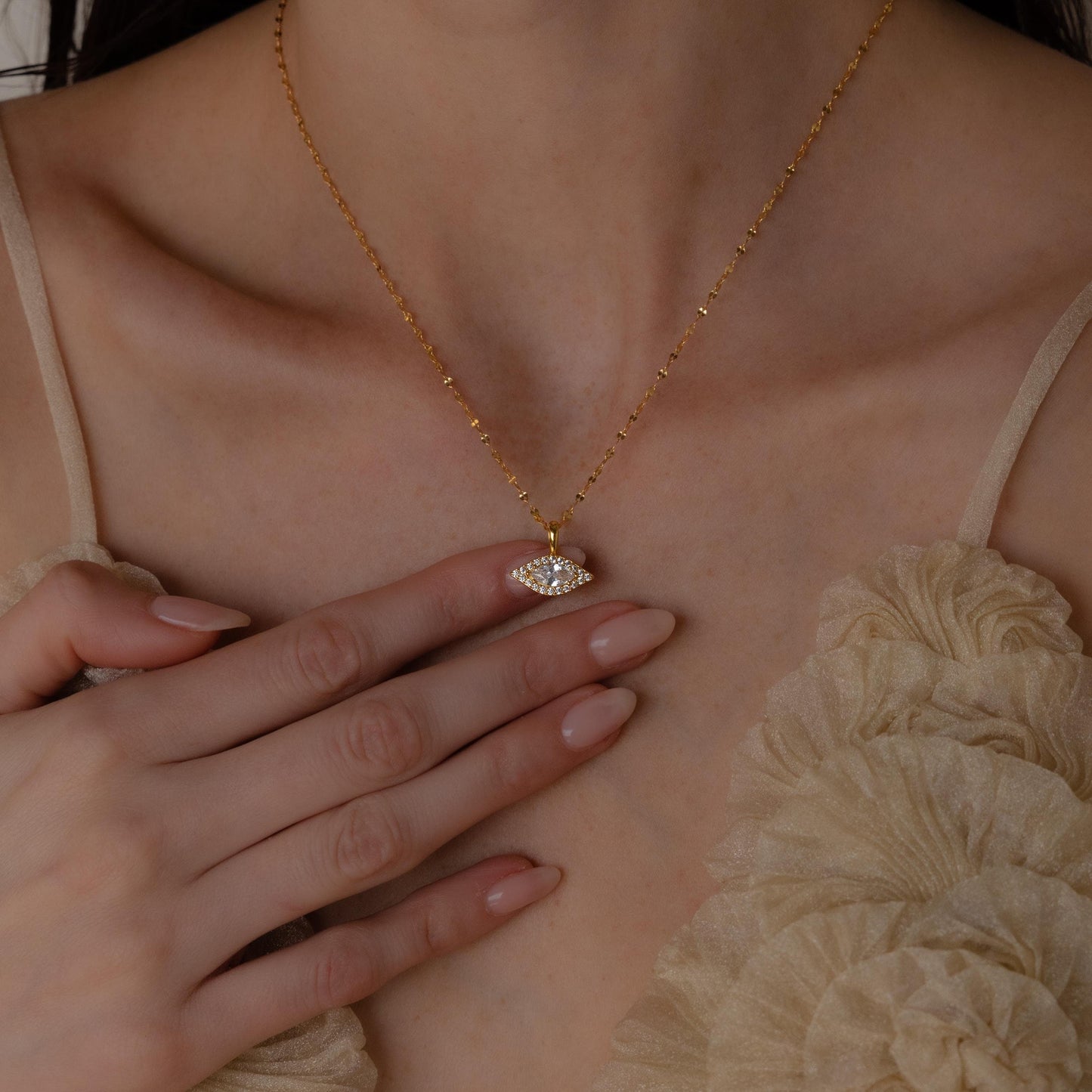 Evil Eye Protection Jewelry Pave Charm Necklace