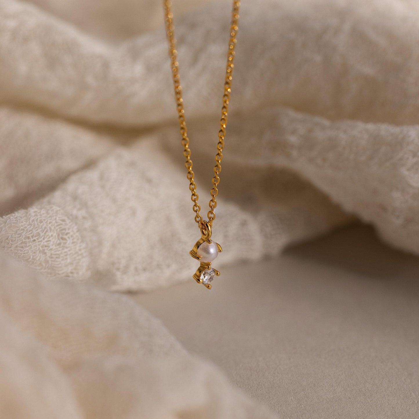 Tiny Pearl Diamond Necklace