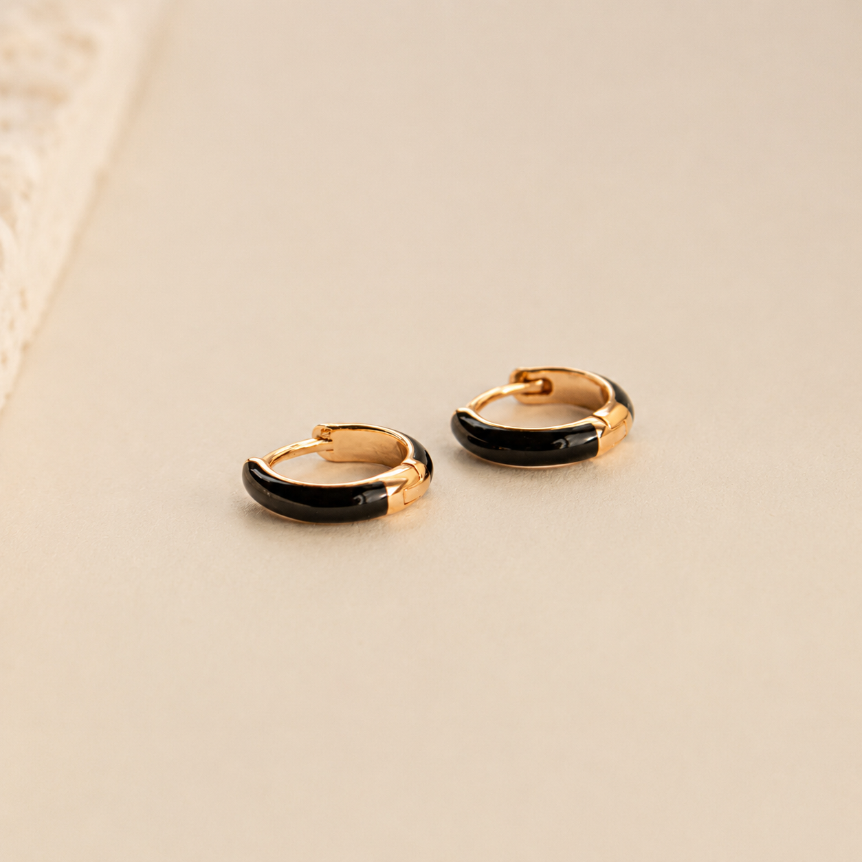 Black Enamel Huggie Hoop Earrings