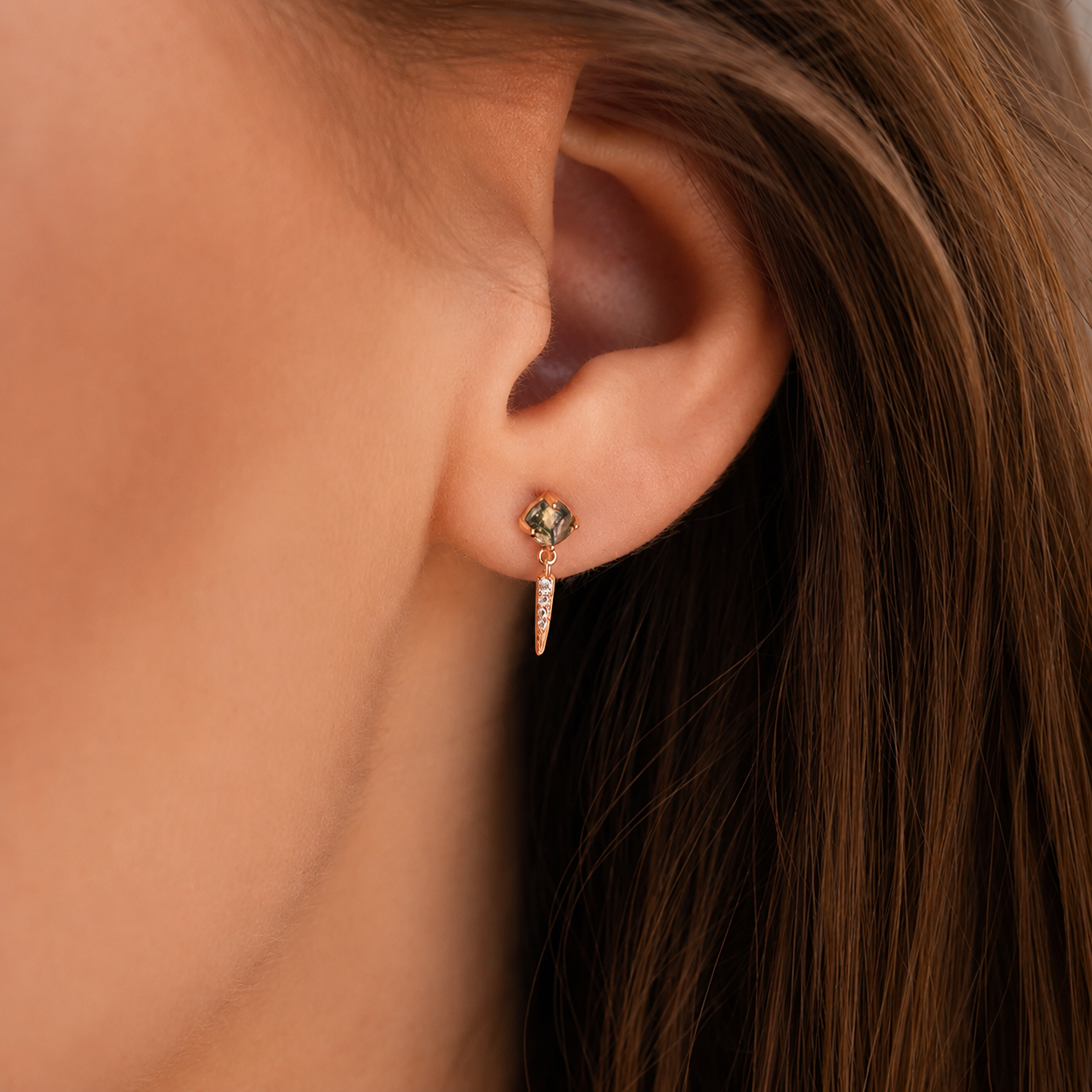 Agate Diamond Drop Earrings