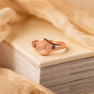 Initial Birthstone Signet Ring