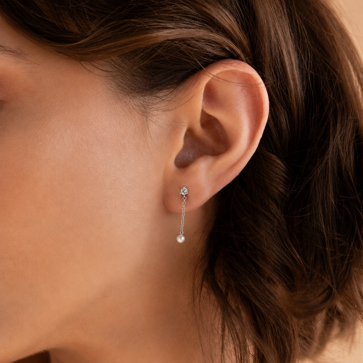Diamond Pearl Drop Earrings