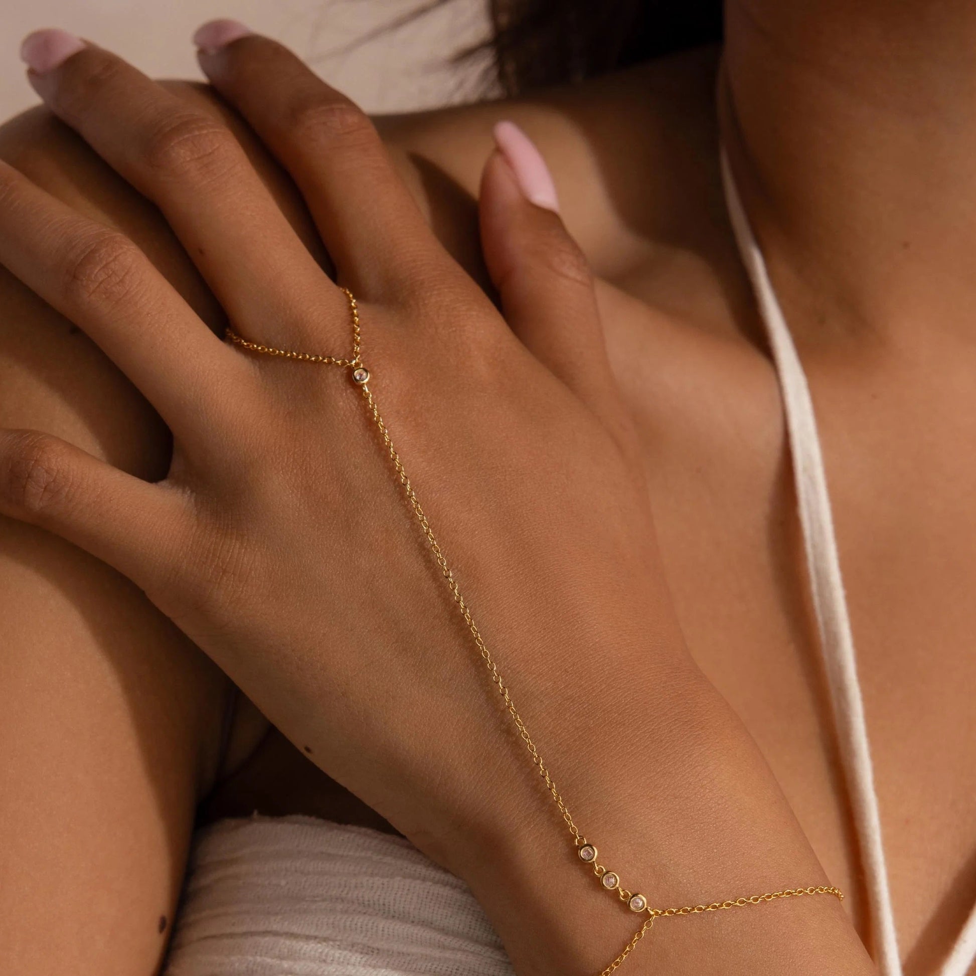 LUXEZ Jewels Ava Drop Chain Bracelet in 18K gold finish – minimalist diamond drop design.