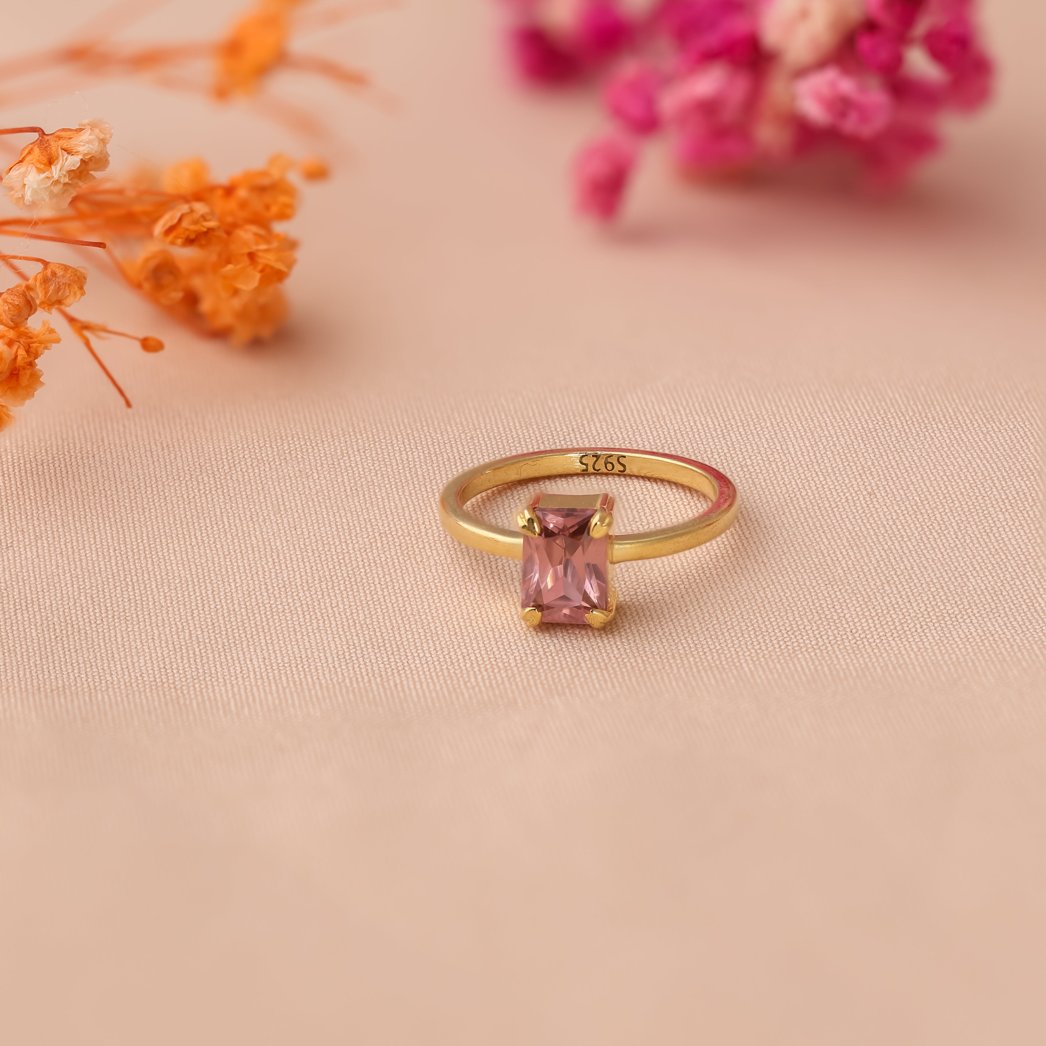 Emerald Cut Birthstone Ring 