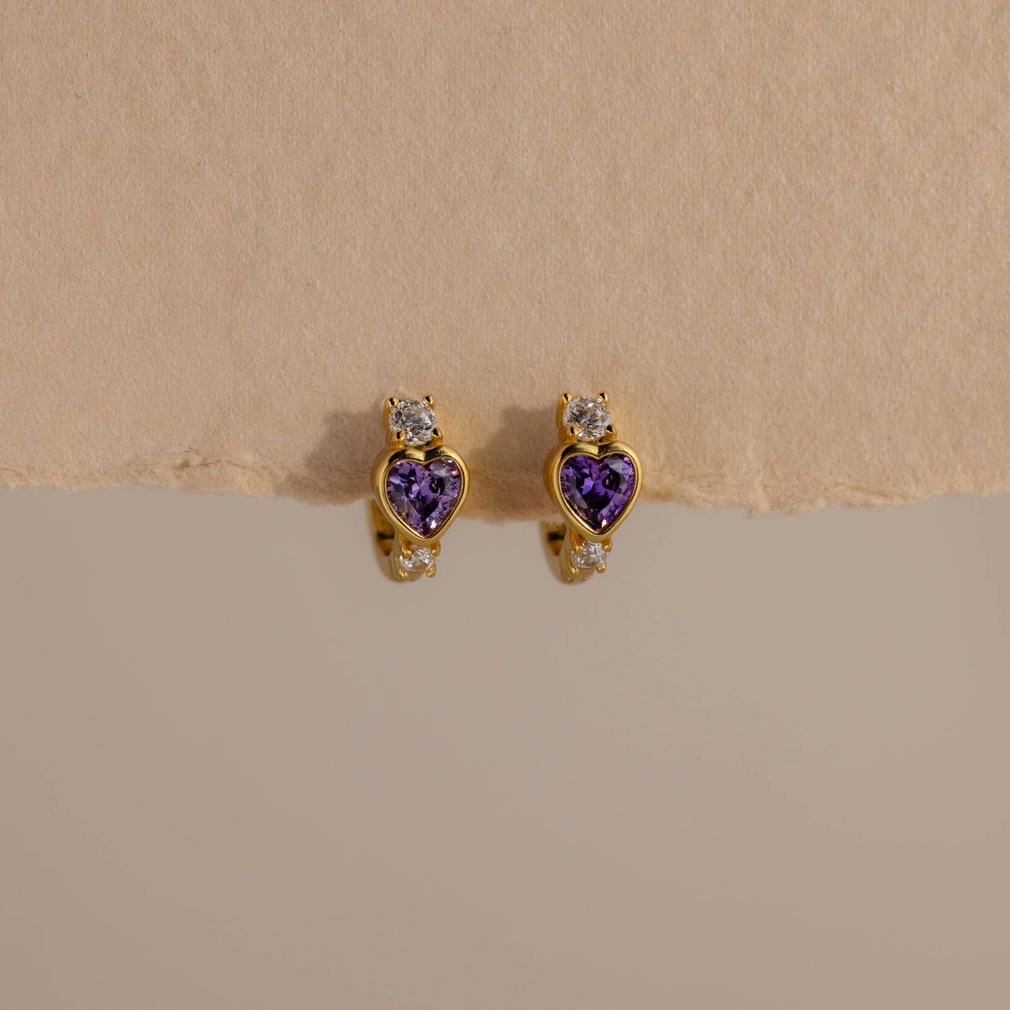 Sterling silver Luna Amethyst hoop earrings with purple gemstones