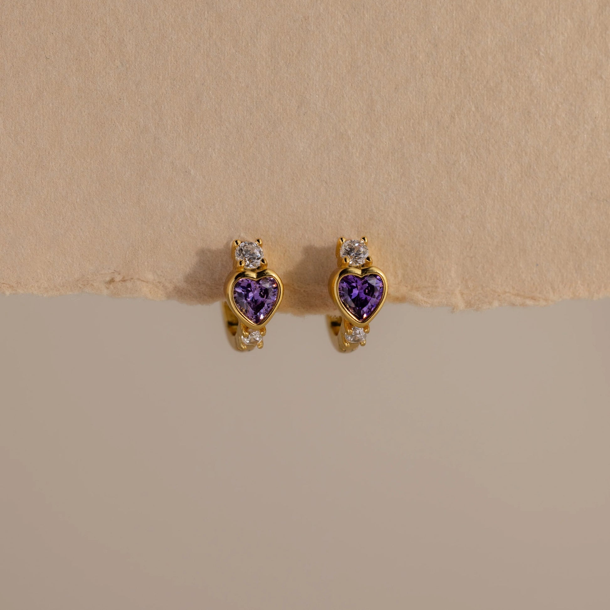 Sterling silver Luna Amethyst hoop earrings with purple gemstones