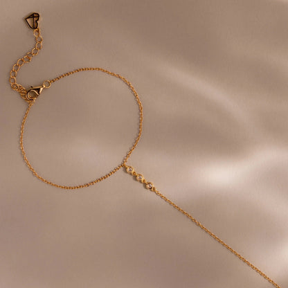 Close-up of Ava Drop Chain Bracelet showing delicate CZ diamond drop charm and fine linked chain.