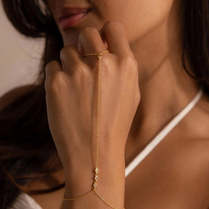 Sterling silver Ava Drop Chain Bracelet with adjustable clasp and dainty diamond drop pendant.